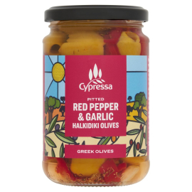 Cypressa halkidiki red pepper & garlic olives 315g